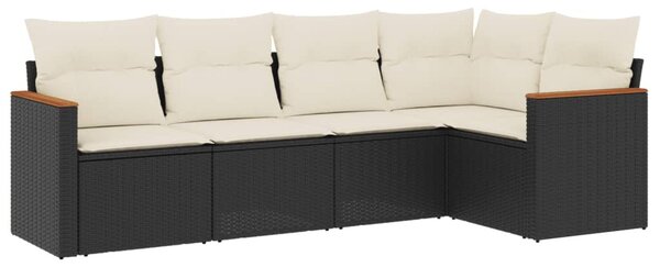 5 részes fekete polyrattan kerti kanapészett párnákkal