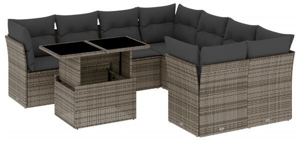 9 részes szürke polyrattan kerti ülőgarnitúra párnákkal