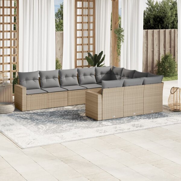 10 részes bézs polyrattan kerti ülőgarnitúra párnával
