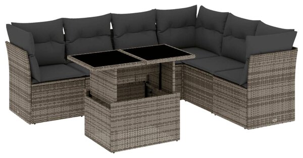 7 részes szürke polyrattan kerti ülőgarnitúra párnákkal