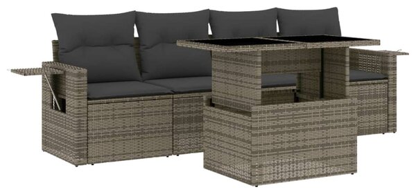 5 részes szürke polyrattan kerti ülőgarnitúra párnákkal