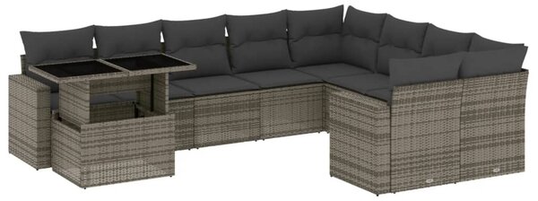 10 részes szürke polyrattan kerti ülőgarnitúra párnákkal