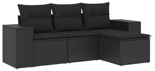 4 részes fekete polyrattan kerti ülőgarnitúra párnákkal