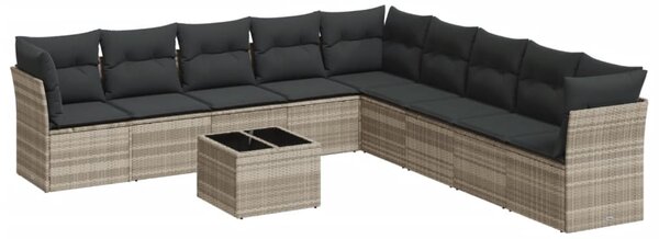 10 részes világosszürke polyrattan kerti ülőgarnitúra párnákkal