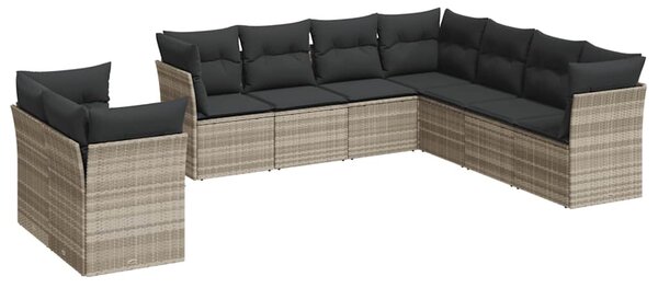 9 részes világosszürke polyrattan kerti ülőgarnitúra párnával