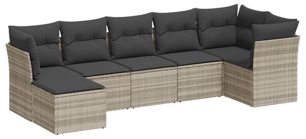 7 részes világosszürke polyrattan kerti ülőgarnitúra párnákkal