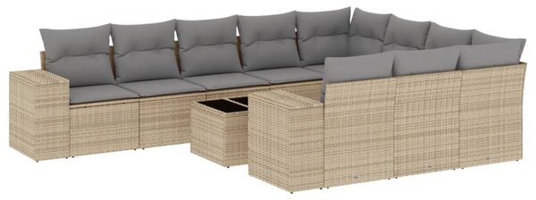 11 részes bézs polyrattan kerti ülőgarnitúra párnákkal