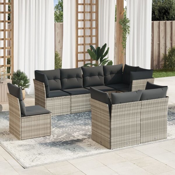 8 részes világosszürke polyrattan kerti ülőgarnitúra párnával