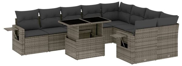 10 részes szürke polyrattan kerti ülőgarnitúra párnákkal