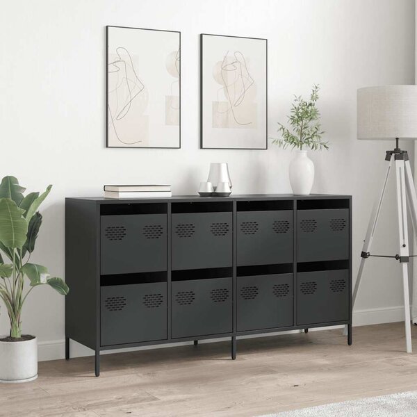 VidaXL fekete hidegen hengerelt acél tálalószekrény 135x39x73,5 cm