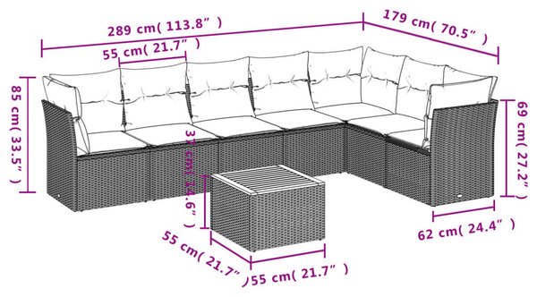 8 részes bézs polyrattan kerti ülőgarnitúra párnával