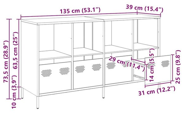 VidaXL antracit hidegen hengerelt acél tálalószekrény 135x39x73,5 cm