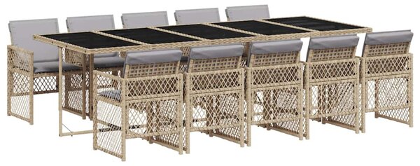 11 részes bézs polyrattan kerti étkezőgarnitúra párnákkal
