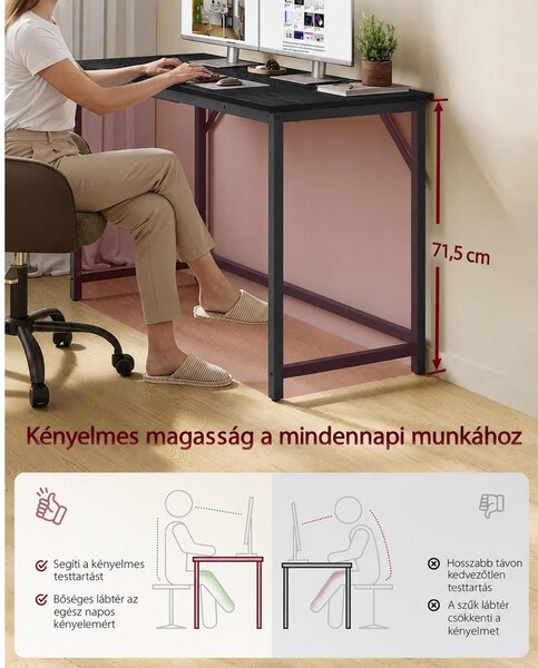 VASAGLE számítógépasztal, íróasztal, 120 x 50 x 76 cm, acélvázzal, állítható lábakkal, ébenfekete és tintafekete