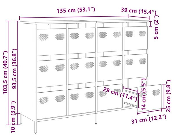 VidaXL antracit hidegen hengerelt acél tálalószekrény 135x39x103,5 cm