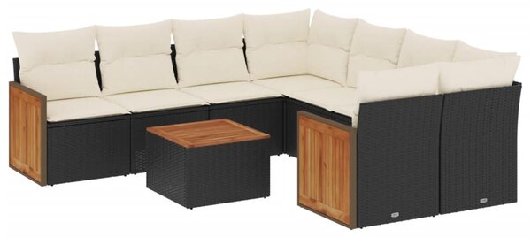 9 részes fekete polyrattan kerti ülőgarnitúra párnákkal