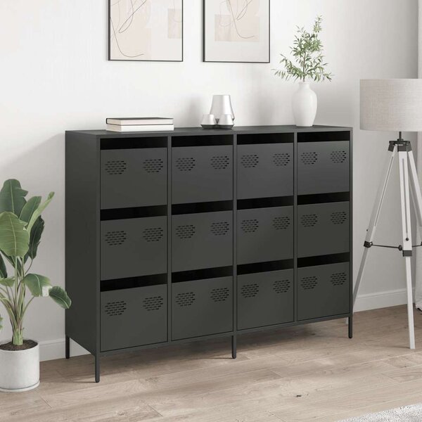 VidaXL fekete hidegen hengerelt acél tálalószekrény 135x39x103,5 cm