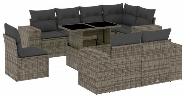 9 részes szürke polyrattan kerti ülőgarnitúra párnákkal