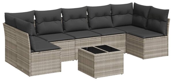 8 részes világosszürke polyrattan kerti ülőgarnitúra párnával