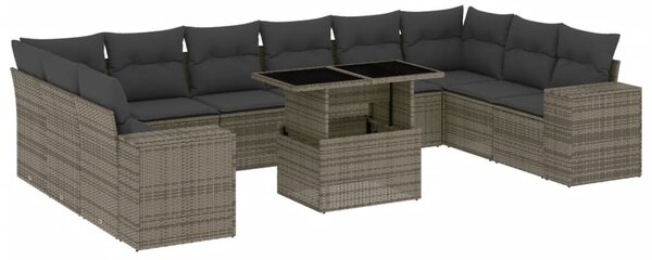 11 részes szürke polyrattan kerti ülőgarnitúra párnákkal