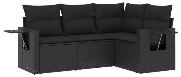 4 részes fekete polyrattan kerti ülőgarnitúra párnákkal