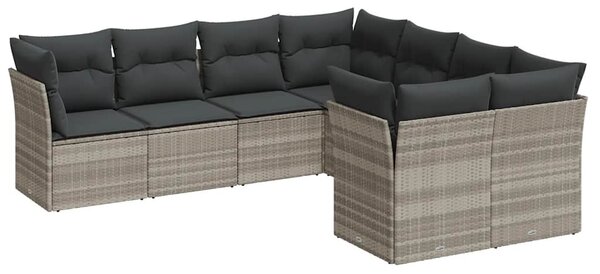 8 részes világosszürke polyrattan kerti ülőgarnitúra párnával