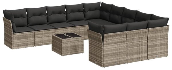 12 részes világosszürke polyrattan kerti ülőgarnitúra párnával