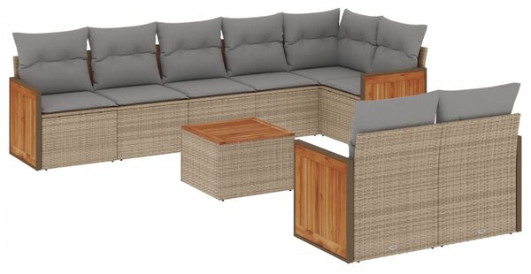 9 részes bézs polyrattan kerti ülőgarnitúra párnákkal