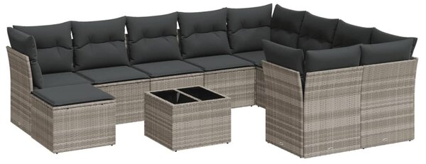 11 részes világosszürke polyrattan kerti ülőgarnitúra párnákkal