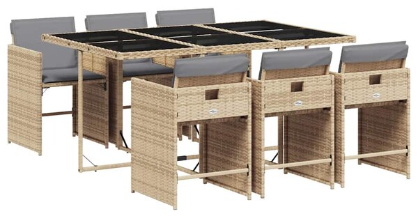 7 részes vegyes bézs polyrattan kerti étkezőgarnitúra párnákkal