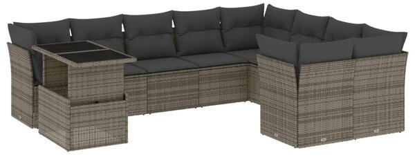 10 részes szürke polyrattan kerti ülőgarnitúra párnákkal