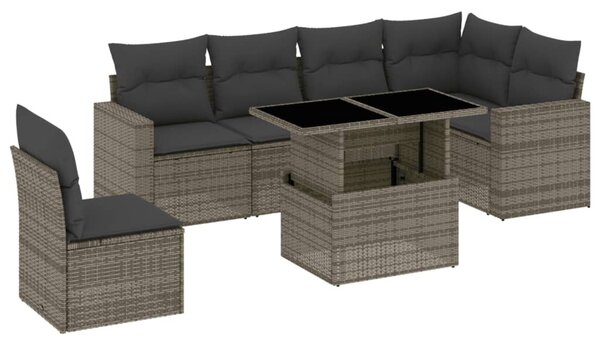 7 részes szürke polyrattan kerti ülőgarnitúra párnákkal