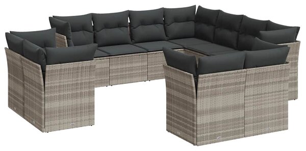 11 részes világosszürke polyrattan kerti ülőgarnitúra párnákkal