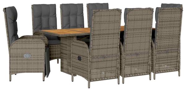 9 részes szürke polyrattan kerti étkezőgarnitúra párnával
