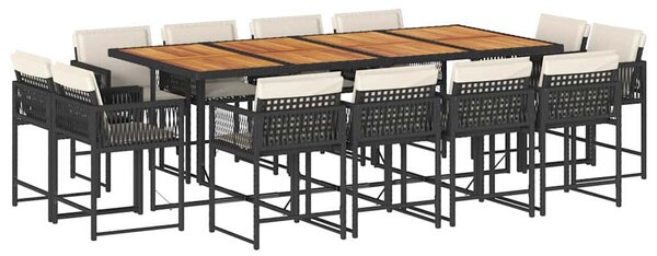 13 részes fekete polyrattan kerti ülőgarnitúra párnákkal