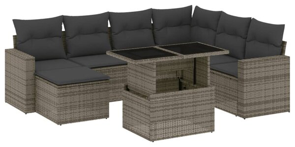 8 részes szürke polyrattan kerti ülőgarnitúra párnákkal