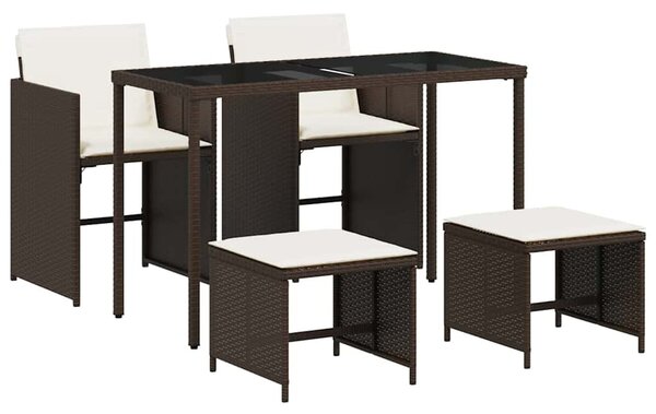 5 részes barna polyrattan kerti étkezőgarnitúra párnákkal
