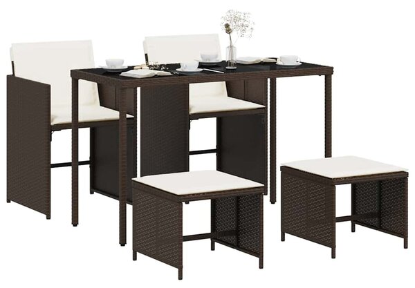 5 részes barna polyrattan kerti étkezőgarnitúra párnákkal