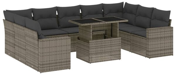 10 részes szürke polyrattan kerti ülőgarnitúra párnákkal