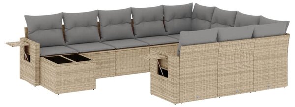 11 részes bézs polyrattan kerti ülőgarnitúra párnákkal