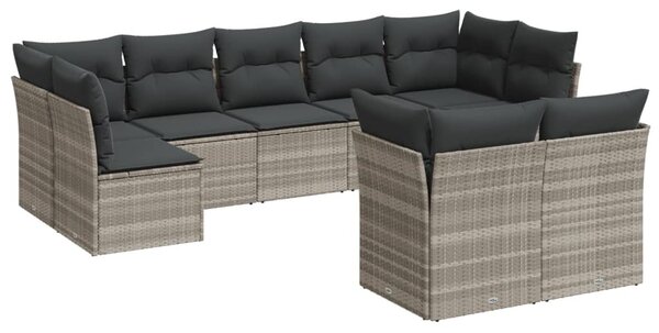 9 részes világosszürke polyrattan kerti ülőgarnitúra párnával
