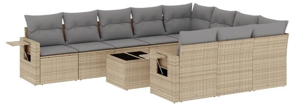 11 részes bézs polyrattan kerti ülőgarnitúra párnákkal