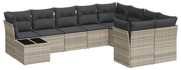 10 részes világosszürke polyrattan kerti ülőgarnitúra párnákkal