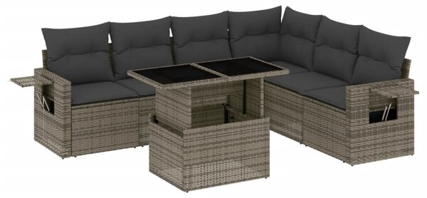 7 részes szürke polyrattan kerti ülőgarnitúra párnákkal