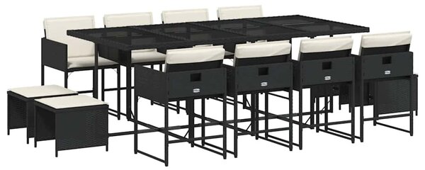 13 részes fekete polyrattan kerti ülőgarnitúra párnákkal