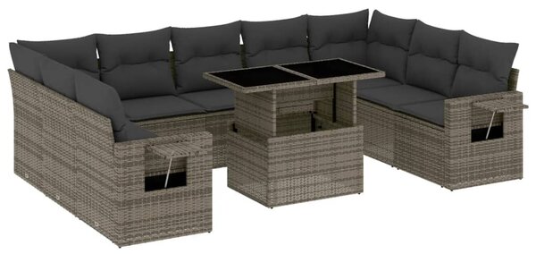 10 részes szürke polyrattan kerti ülőgarnitúra párnákkal
