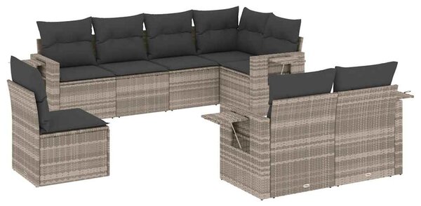 8 részes világosszürke polyrattan kerti ülőgarnitúra párnával