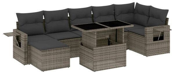 8 részes szürke polyrattan kerti ülőgarnitúra párnákkal