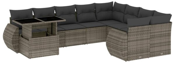 10 részes szürke polyrattan kerti ülőgarnitúra párnákkal
