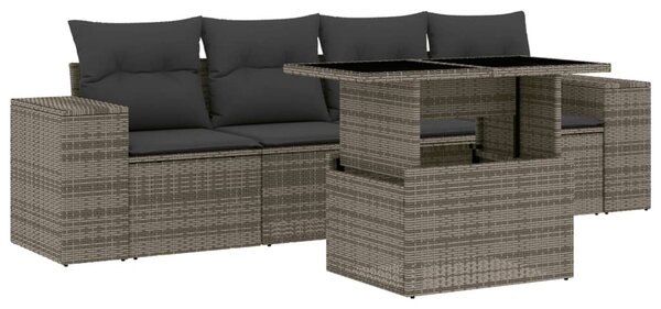5 részes szürke polyrattan kerti ülőgarnitúra párnákkal